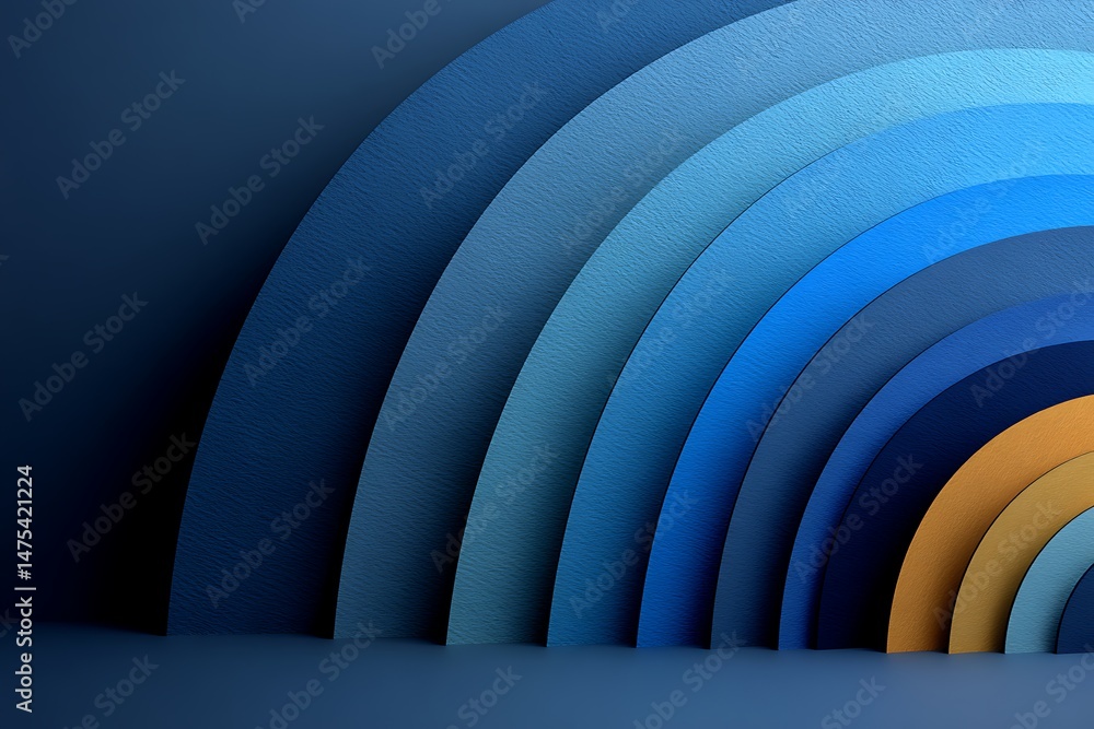 Poster textured semicircular gradient layers of blue to orange shade depth abstract shape