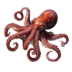Fototapeta premium Realistic red octopus isolated on Transparent background showcasing intricate details of its tentacles and body, Red Octopus realistics Isolated on PNG background