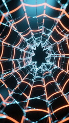 HD Ultra Close-Up Glass Spider Cracks Neon Lines Glowing Tech Effect Futuristic Digital Art