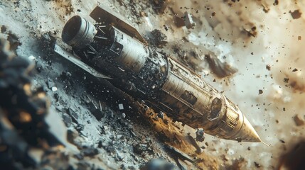 Fototapeta premium Crash Landed: A Futuristic Spacecraft's Demise