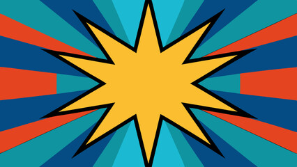 Fototapeta premium Comic panel layout with starburst and radial pop art, Vector template for ad, covers, posters