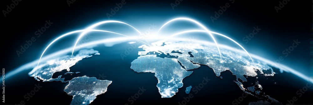 Poster global network connection: worldwide data transfer - symbolizing global communication, interconnecte