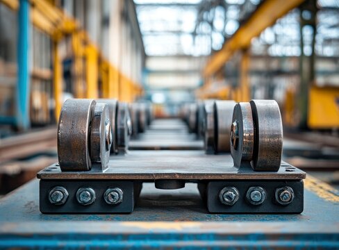 Metal Trolley on Rail in Factory