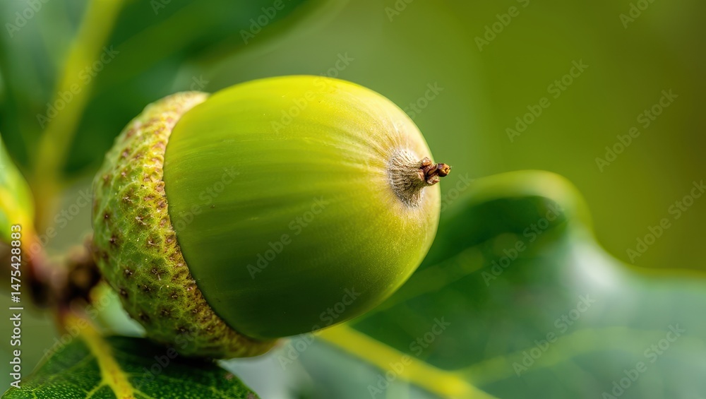 Poster a green nut on a tree branch.