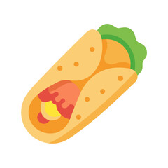 Cartoon burrito with lettuce, cheese, and meat filling