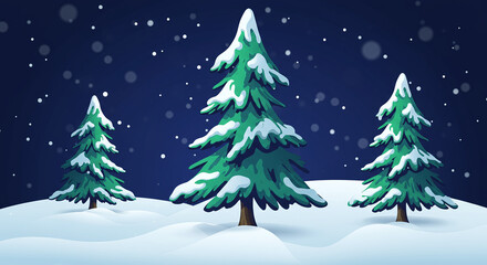 Obraz premium Snowy Pine Trees in Winter Landscape Illustration