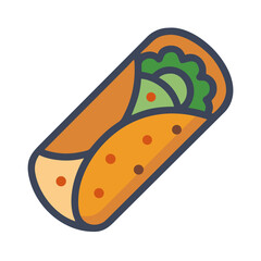 Cartoon Burrito Icon with Filling on Black Background