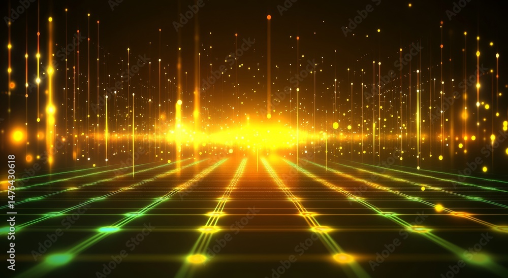 Poster cyberpunk aesthetic | dynamic network structure | data visualization | hexagonal grid with energy fl