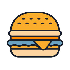 Burger illustration on black background, fast food concept