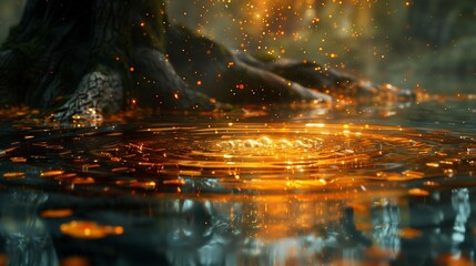 A tree trunk sits in the water, creating a serene natural landscape