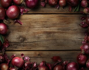 Red Onion on Wooden Table