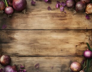 Red Onion with Wood and Flower Petals
