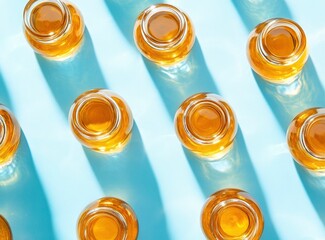 Honey Jars on Blue Background