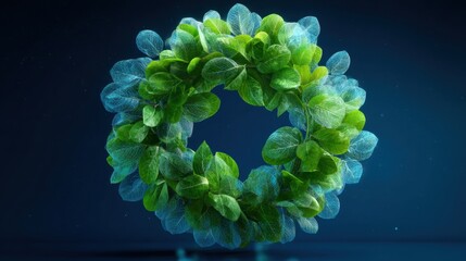 Lush green leaf circle on dark blue background