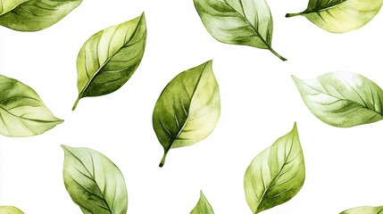 Fototapeta premium Tropical Green Leaves Watercolor Floral Seamless Pattern