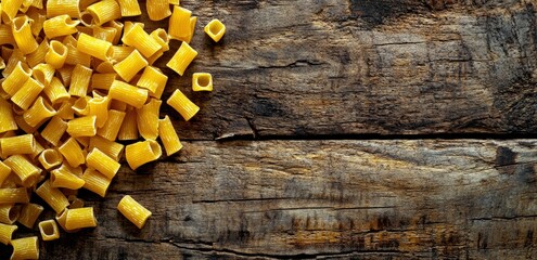 Dry Rigatoni Pasta on Rustic Wooden Background