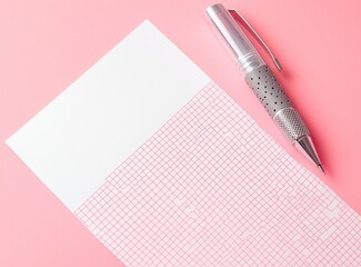 Pen and Grid Paper on Pink Background