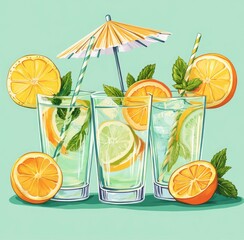 Refreshing Citrus Drink with Mint and Ice