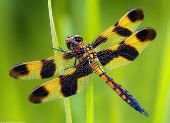 Dragonfly with Yellow and Black Wings Close-up