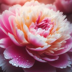 Closeup of Peopny flower with water drops