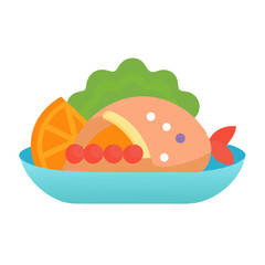 Shrimp salad on plate with fruits and greens