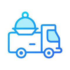 Blue food truck vector icon, delivery concept
