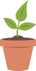 Green cute houseplant in a ceramic pot. Home garden, cultivation, nature or planting theme. Vector isolated illustration.