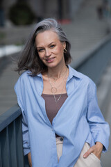 Fototapeta premium Portrait of a Caucasian mature woman with gray hair. 