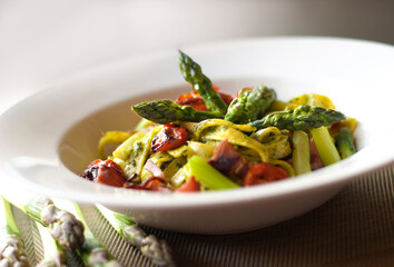 spring asparagus salad served in reataurant