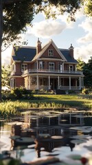 Obraz premium Elegant brick residence with lush surroundings