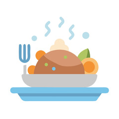 Hot meal illustration with fork, plate, and condiments