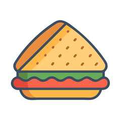 Cute Cartoon Sandwich Icon Isolated on Black Background