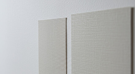 Fototapeta premium Two Beige Textured Canvases on White Wall in Minimal Style