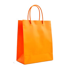 A orange paper bag with handles, simple design, isolated on a png background