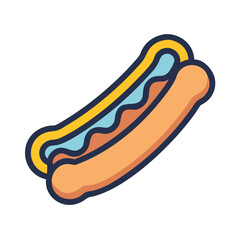 Cartoon Hot Dog with Mustard on Black Background