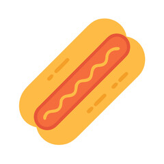 Flat Icon Hot Dog with Ketchup on Bun