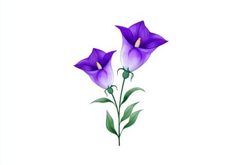 Purple Bellflowers Bouquet - Two delicate purple bellflowers grace a simple green stem, set against a pristine white background