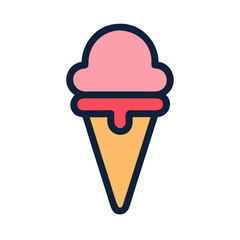 Delicious Cartoon Strawberry Ice Cream Cone on Black