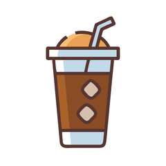 Iced Coffee Illustration with Straw, Drink Graphic