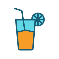 Stylized orange juice glass with straw and lemon
