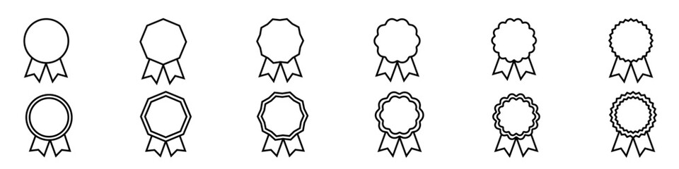 Medal icons,winner awards of various shapes.Champion trophies.Vector illustrations.
