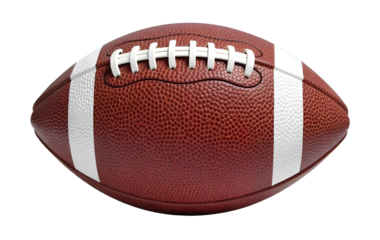 An american football with white stripes and stitches, brown leather texture, isolated on a png background