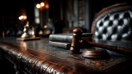 Dark, Ornate Desk with Gavel