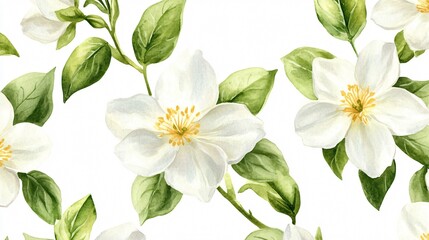 Obraz premium Elegant Watercolor Jasmine Seamless Pattern for Floral Designs