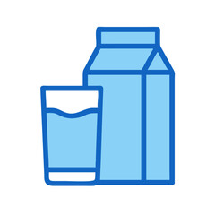 Milk Carton and Glass: Blue Outline Illustration