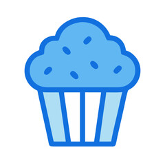 Blue Cupcake with Sprinkles Cartoon Icon on Black