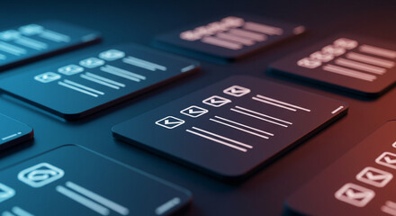 Minimalist checklist icons arranged in a grid pattern, conveying task management, and productivity in a modern, digital style.
