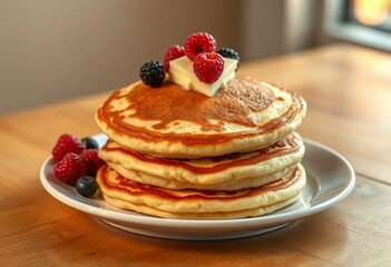 Vegan pancakes with butter and berries