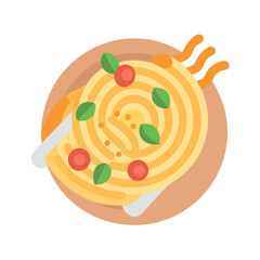 Cartoon Pasta with Tomatoes and Basil on Plate