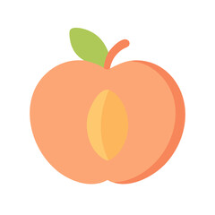 Minimalist Peach Illustration: Half Peach with Green Leaf